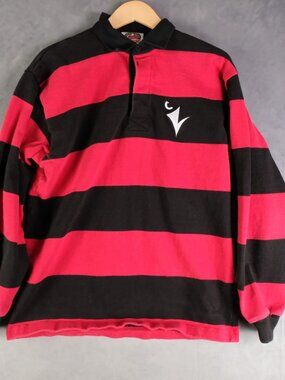 Barbarian Rugby Polo Mens Medium Black Red Striped Heavyweight Knit Vintage